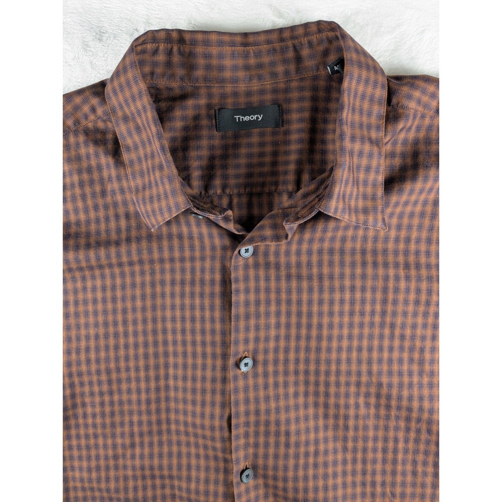 Theory Irving Fade Check Button Down Shirt Long Sleeve Brown‎ Mens Size M (Read)